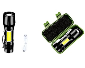 MEGA LATARKA MOCNA MAŁA TAKTYCZNA COB ZOOM LED USB AKUMULATOROWA NA BIWAK