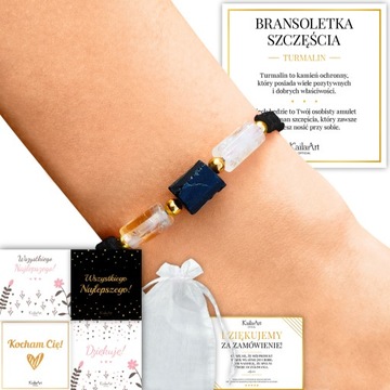 BRANSOLETKA CZARNY TURMALIN CYTRYN NATURALNY SZNUREK AMULET STABILIZACJI