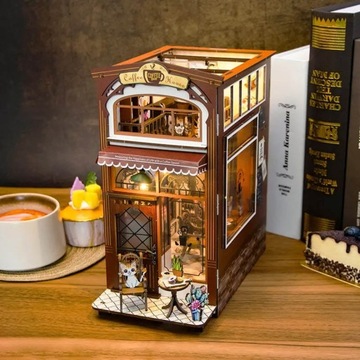 Miniaturowy domek Book Nook DIY Śniadanie na mieście Kawa Poranek Model