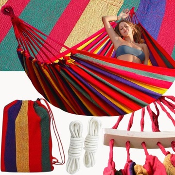 HAMAK OGRODOWY DWUOSOBOWY XXXL 260x150 cm Z DRĄŻKIEM BAWEŁNIANY DUŻY