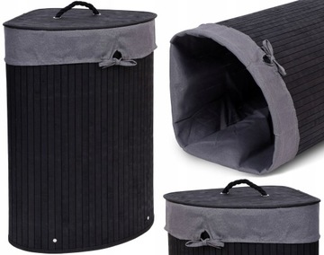 KOSZ NA PRANIE BIELIZNĘ KUFER BAMBUSOWY POJEMNIK ORGANIZER NAROŻNY LOFT 60L