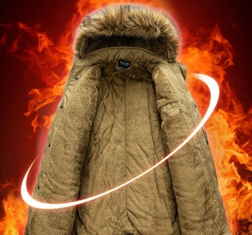 Płaszcz męski zimowy bawełniany pogrubiony ciepły odpinany kołnierz parka
