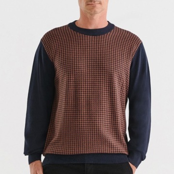 Granatowo-brązowy sweter męski 100% bawełna Pako Lorente roz. M