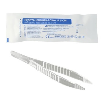PĘSETA JEDNORAZOWA PLASTIKOWA PRZEZROCZYSTA 12,5cm STERYLNA PINCETA 1 szt.