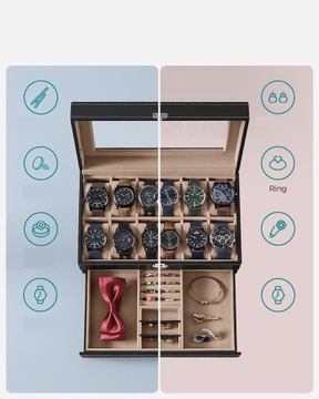 Органайзер-шкатулка для часов с ящиком для шкатулки для драгоценностей x12