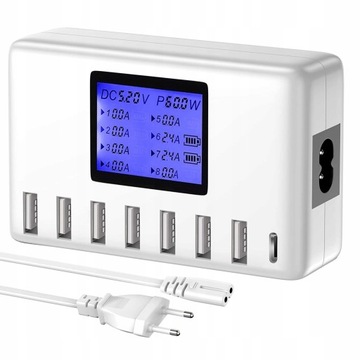 Настенное зарядное устройство 8x USB TYPE-C с ЖК-дисплеем, 60 Вт