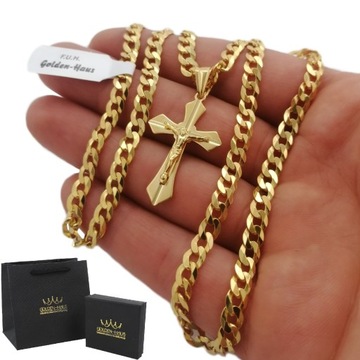 ZŁOTY ŁAŃCUSZEK PANCERKA+KRZYŻYK 24K 55CM PREZENT