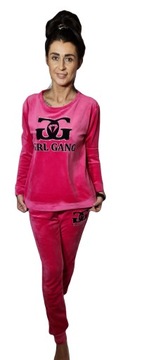 my Vogue Komplet dresowy welurowy Girl Gang biżuteryjne logo cyrkonie S/M