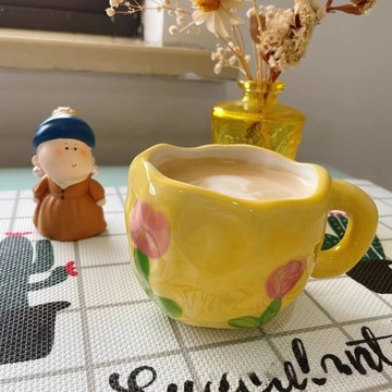 250 мл милые керамические кружки в корейском стиле Kawaii с цветочным узором ручной работы