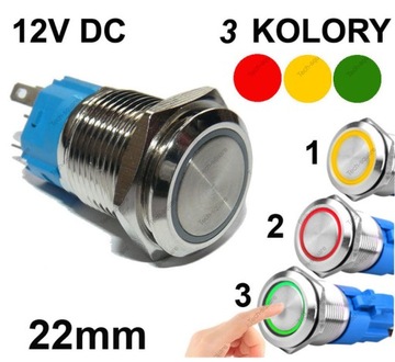 Przycisk Chwilowy Wandaloodporny 22mm 3 KOLORY 12V
