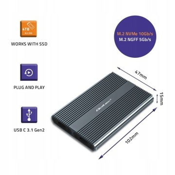 Корпус/карман Qoltec для SSD-накопителя M.2 | САТА | НВМе | USB-C | ДВОЙНОЙ 2 х 2Т