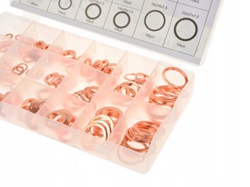 ZESTAW PODKŁADEK MIEDZIANYCH PODKŁADKI MIEDZIANE WYMIAR WEW. 4-22 MM 220SZT