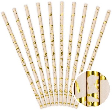 SŁOMKI papierowe KWIATY złote ZESTAW marmur 19,5cm LUX