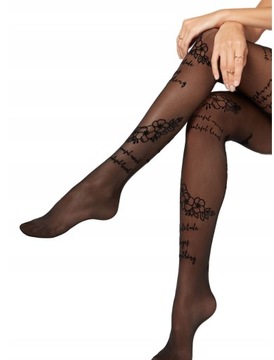 CALZEDONIA RAJSTOPY NAPISY NAPIS KWIATY WELUROWE 3/4 M/L