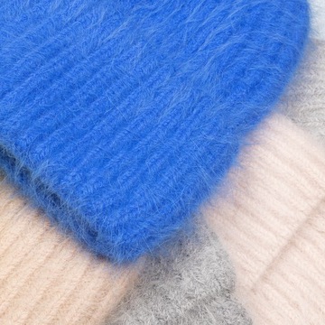 ШАПКА ЖЕНСКАЯ ЗИМНЯЯ ШЕРСТЬ польская марка ТЕПЛАЯ 60% ангора СИНАЯ