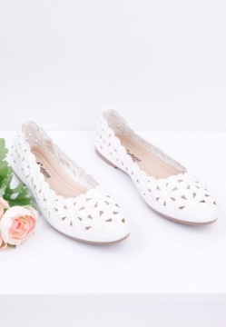 БЕЛЫЕ ЖЕНСКИЕ БАЛЕТКИ, АЖУРНЫЕ ТУФЛИ НА ПЛОСКОЙ ПЛОСКОСТИ, Стелька из экокожи, УДОБНЫЕ
