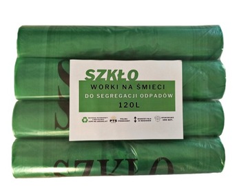 Worki do segregacji śmieci szkło 120l zielone mocne zestaw 100 szt rolki