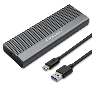 Внешний корпус Qoltec для накопителей M.2 SATA SSD NGFF USB-C, серый