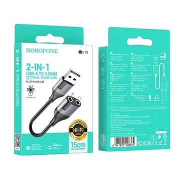 Аудиоадаптер 2 x 3,5 мм jack на USB A Адаптер USB-A Borofone BV19 15 см