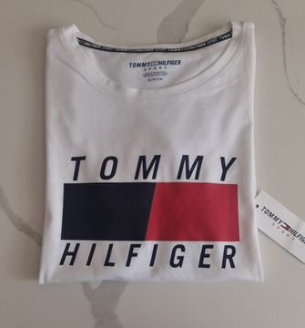 Tommy Hilfiger biały t-shirt koszulka logo S -20%