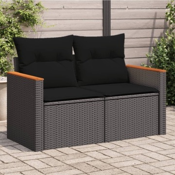 SOFA OGRODOWA Z PODUSZKAMI 2-OSOBOWA CZARNA POLIRATTAN