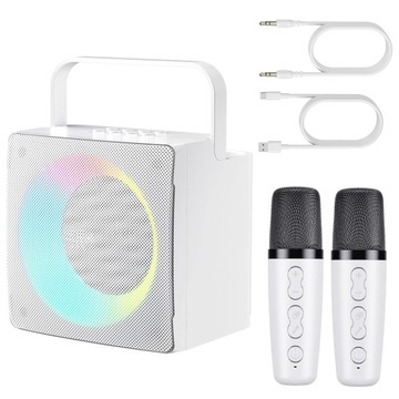 Głośnik Bluetooth do karaoke z 2 mikrofonami, diodami LED obsługującymi AUX/USB/TF