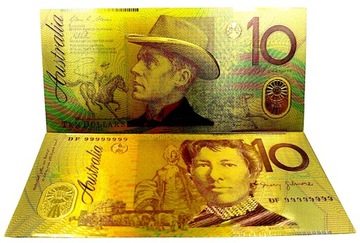 АВСТРАЛИЯ 10 долларов США Коллекционная позолоченная банкнота 