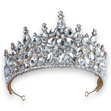 Złoty diadem Ślubny Z Cyrkoniami - Elegancka tiara, korona Dla Panny Młodej