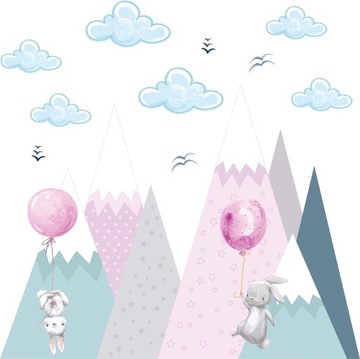 Naklejki na ścianę dla dzieci GÓRY KRÓLIKI BALONY