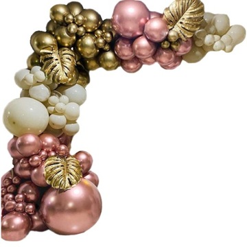 GIRLANDA BALONOWA BALONY ZŁOTE BEŻOWE ROSE GOLD LIŚCIE URODZINY DEKORACJA