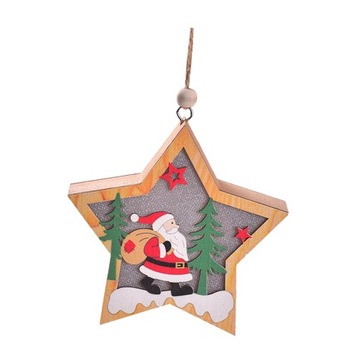 Choinka emitująca światło wisiorek świecąca drewniana dekoracyjna gwiazda Święty Mikołaj