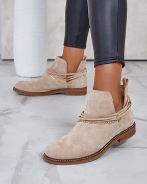BEŻOWE BUTY DAMSKIE BOTKI RIZOR 40