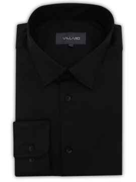 ЧЕРНАЯ МУЖСКАЯ РУБАШКА НА ЭЛАСТИКЕ С ДЛИННЫМИ РУКАВАМИ L06 176-182/46-Slim