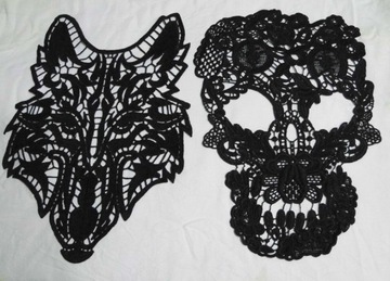 нашивка, аппликация, ЧЕРЕП, цветы, кружевная вышивка