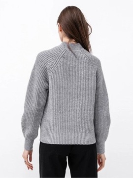 SWETER Tommy Hilfiger PÓŁGOLF DAMSKI RIBMOCKGREY S