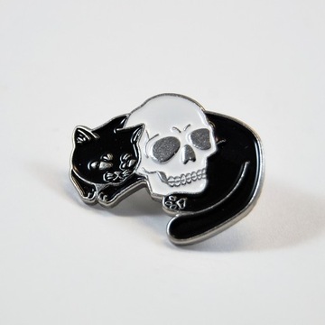 Pin Przypinka cat skull czarny kot czaszka goth