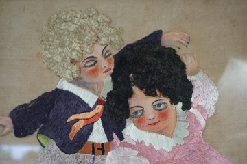 Старая картина, вышитая, расписанная, арт-деко, 1930-е годы.