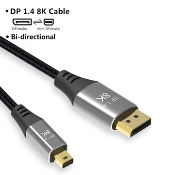 Kabel Mini DP do DP 8K 60Hz 4K 144Hz 2K 165Hz Displayport z męskiego na