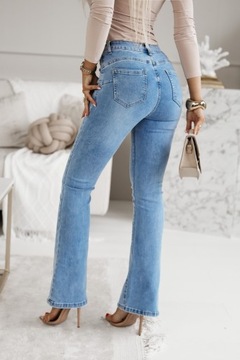 DAMSKIE JEANSY DZWONY FLARE SZEROKIE JASNE WYSOKI STAN PUSH UP XS 34