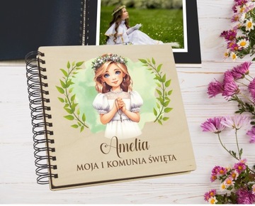 ALBUMY NA ZDJĘCIA DREWNIANE PREZENT NA KOMUNIĘ RÓŻNE WZORY
