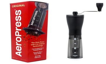 ZESTAW AeroPress Original Zaparzacz do kawy + Młynek Hario Mini Mill Slim