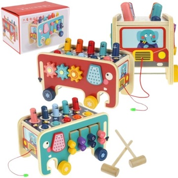 SŁOŃ CIĄGACZ PRZEBIJANKA KOSTKA DREWNIANA MŁOTEK MONTESSORI ZABAWKA ZI-11