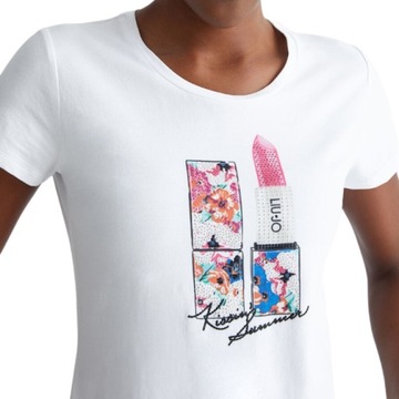 LIU JO - T-shirt z nadrukiem szminki i cyrkoniami XL