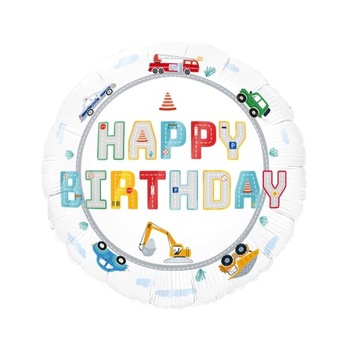 Balon foliowy Happy Birthday Auta 45cm Urodziny
