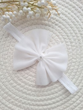 Opaska tiulowa kokardka ecru chrzest roczek wesele