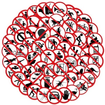 NAKLEJKI ZAKAZY WLEPY STICKER MIX WODOODPORNE 62 szt