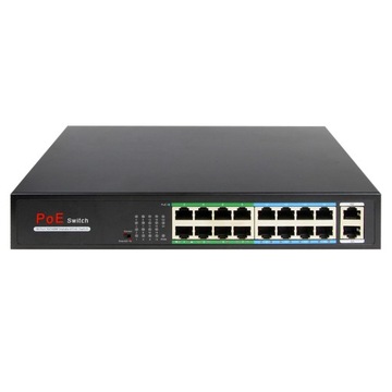 Switch PoE 16 portów RJ45 + 2 RJ45 łącze nadrzędne