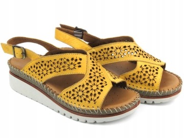 Manitu żółte sandały damskie 910214-06 koturn rozmiar 36
