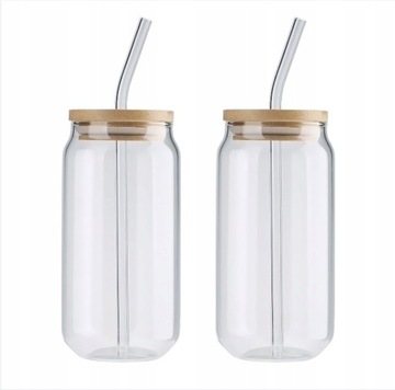 2SZT SZKLANY Kubek Słoik ze Słomką Rurką 580 ml