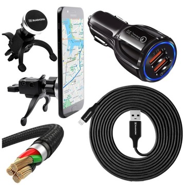 UCHWYT DO SAMOCHODU TELEFON KRATKI KABEL MICRO 1.2